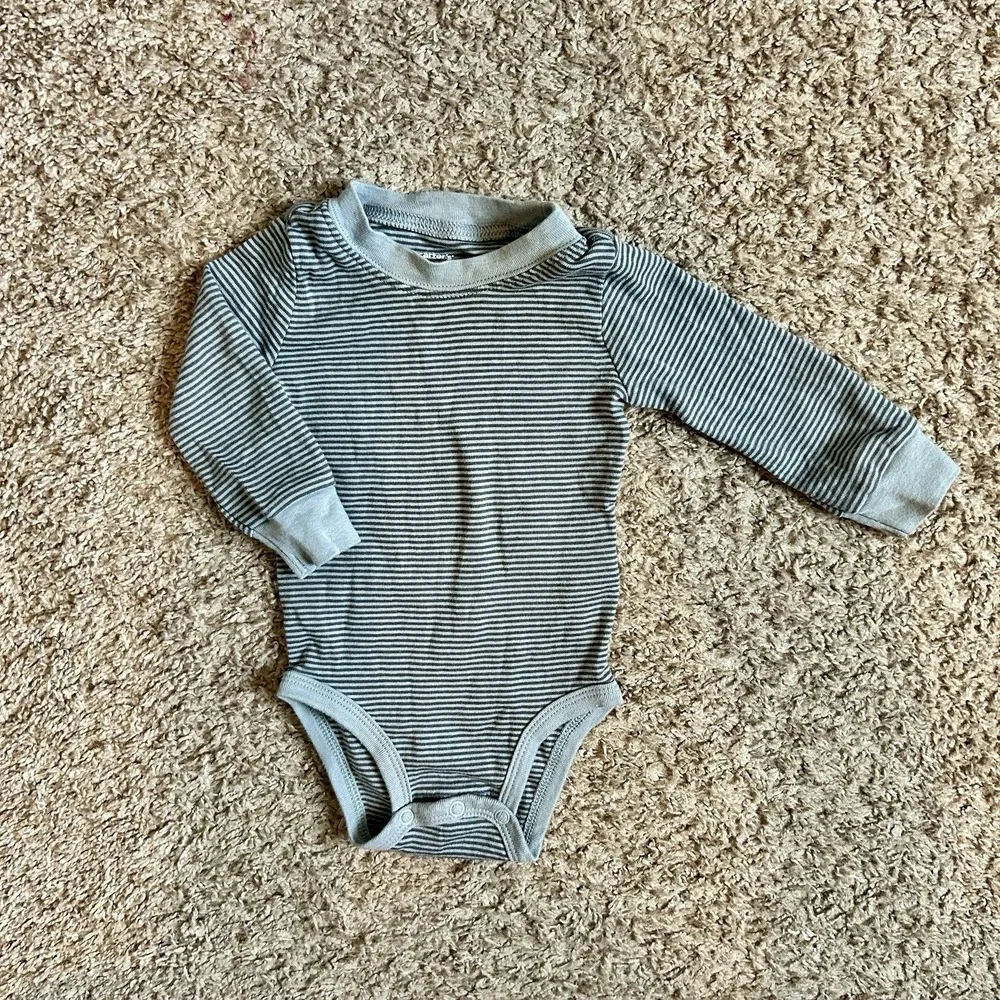 Carter's I Baby Bear Hoodie Vest‎ Bodysuit Set I Size 6M I Blue Gray Striped